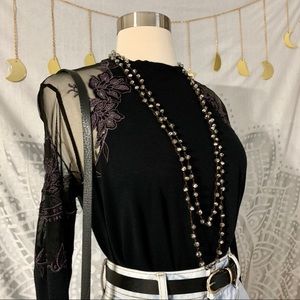 Free People Open Shoulder Mesh Longsleeve Top